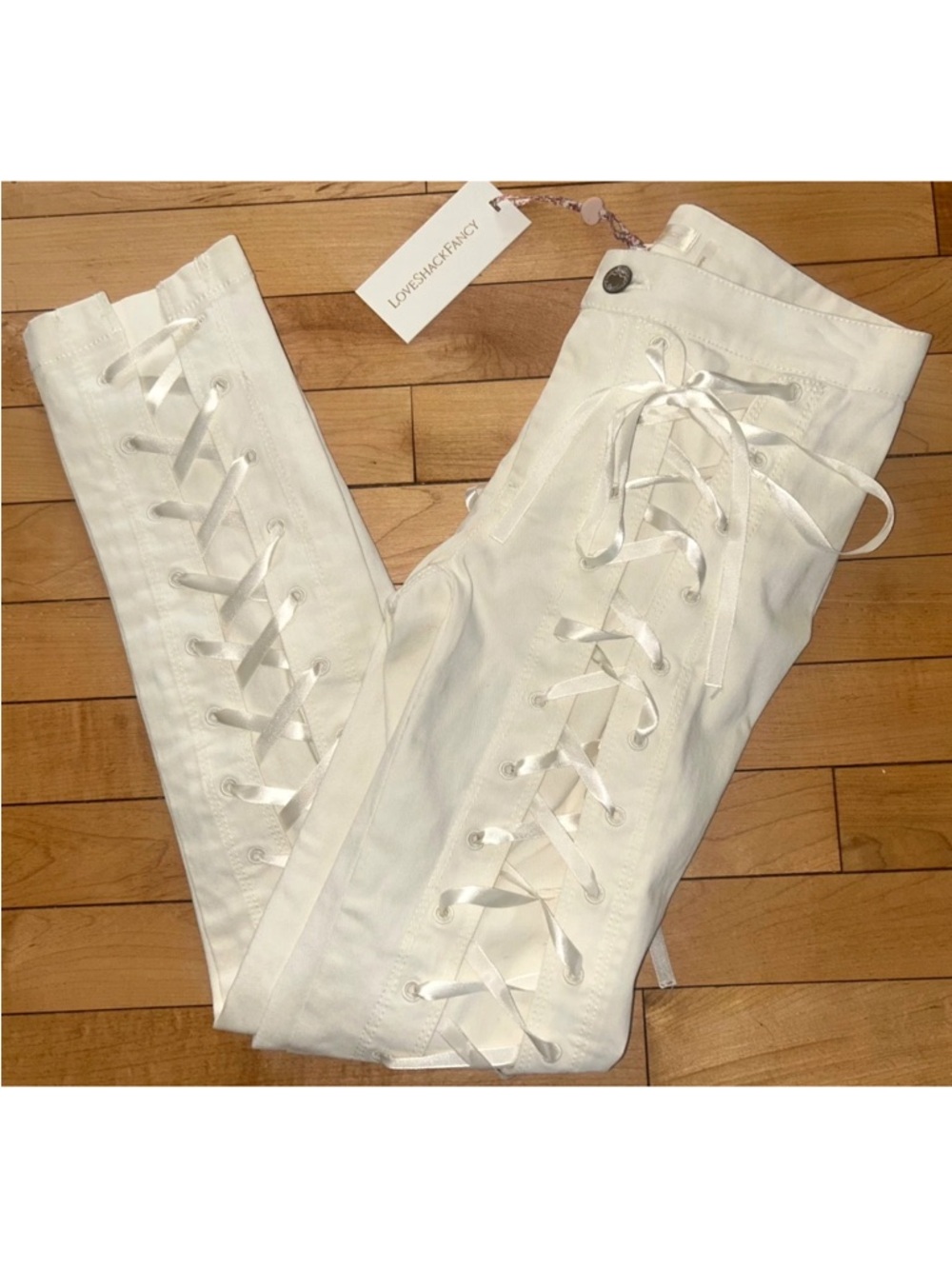 NEW! NWT LoveShackFancy Lace-Up Doro Pant in Cream Size 24